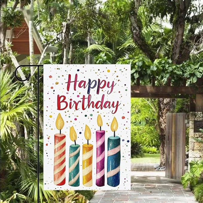 Gkyygk Happy Birthday Welcome Banners Garden Flag Double Sided 12x18 Inches Farmhouse Holiday Outside Decorations Burlap Yard Flag