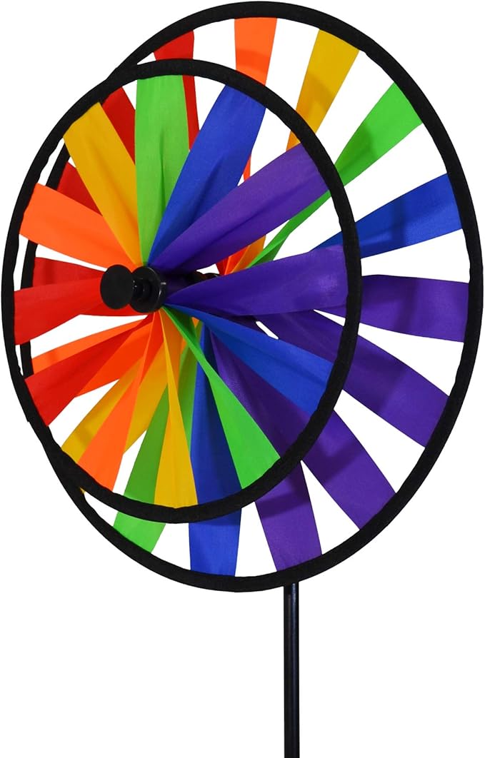 In the Breeze 13-Inch Double Wheel Rainbow Spinner, Outdoor Ground Décor, 2683