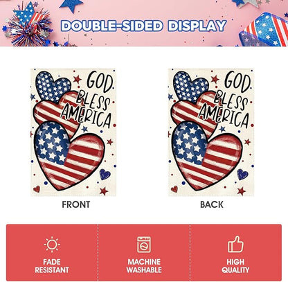 AVOIN colorlife God Bless America 4th of July Patriotic Garden Flag 12x18 Inch Double Sided Outside, American Stars and Stripes Memorial Day Yard Outdoor Decoration