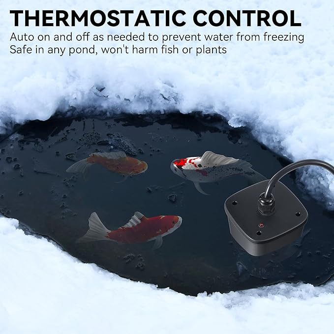 Saillong Pond Heater, Floating Deicer Heater for Outdoor Ponds, Koi Fish Warmer with Temperature Control and Power Indicator(500W, for Ponds from 100 to 250 gal)