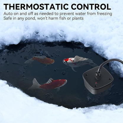 Saillong Pond Heater, Floating Deicer Heater for Outdoor Ponds, Koi Fish Warmer with Temperature Control and Power Indicator(500W, for Ponds from 100 to 250 gal)