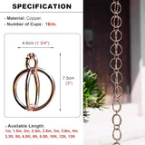 Decorative Rain Chains Waterfall, Copper Ring Rain Chain Extension, Outside Decoration Rain Catcher System for Garden, Roof Rainwater Diverter for Downspout, Rain Guide Chains (150cm (5ft))