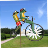 Wind Spinners for Garden, Vintage Metal Wind Spinner Frogs on a Bike Windmill Garden Ornament 3D Animal on Bike Sculptures for Yard Lawn Decor