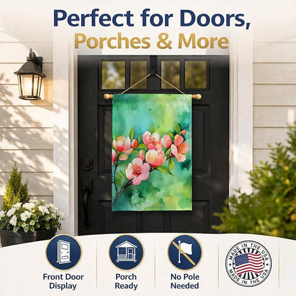 Caroline's Treasures Delaware Peach Blossom in Watercolor House Flag Large Porch Sleeve Pole Decorative Outside Yard Banner Artwork Wall Hanging, Polyester, House Size, Multicolor