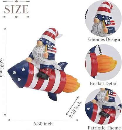 TERESA'S COLLECTIONS 4th of July Gnome Rocket Decorations, Memorial Day Hanging Ornament for Home, USA 250th Anniversary Patriotic Resin Independence Day Gift for Women, Indoor Outdoor Wall Decor 8"