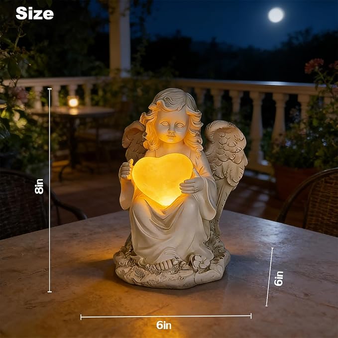 VEEKI Solar Angel Garden Statue Outdoor, Praying Angel Statues Solar Figurine Lights Outdoor Waterproof, Resin Angel Sculpture for Garden Yard Lawn Grave Cemetery Decor, Gift for Mom Grandma Women
