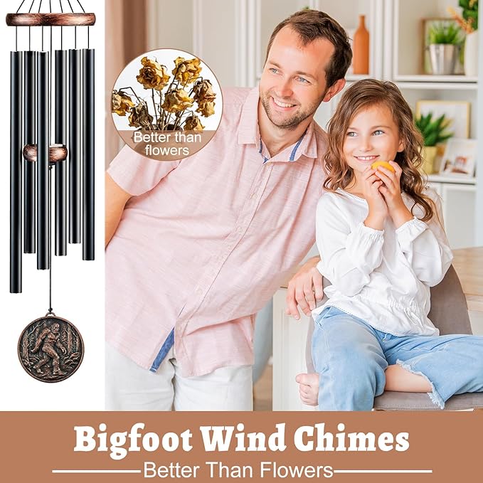 Bigfoot Wind Chimes for Outside - 32" Deep Tone Sasquatch Wind Chime Outdoor, Father's Day Christmas Birthday Gifts to Dad Grandpa, Big Foot Memorial Sympathy Wind Chimes Garden Yard Decor
