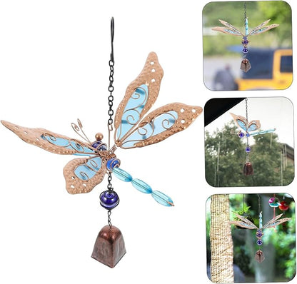 1pc Glow Dark Wind Chimes Dragonfly Design Metal Patio Ornament Outdoor Decor