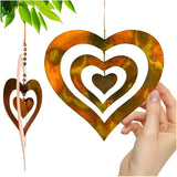 Handcrafted Triple Spinning Heart Steel Ornament (Flamed Finish) Happy Gardens Rustic Outdoor Metal Hook Hanging Decor for Outside Back Yard