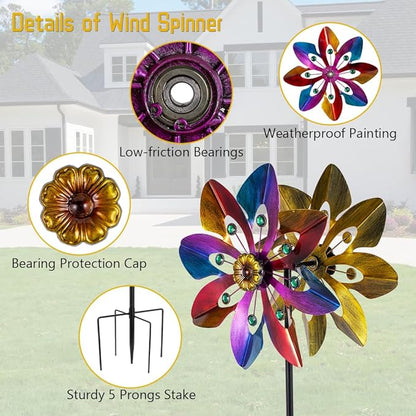 13" Metal Wind Spinner Outdoor - Kinetic Wind Sculpture with Metal Stake, Art Decor for Garden, Yard, Patio, Lawn - Ideal Gift for Family & Friends