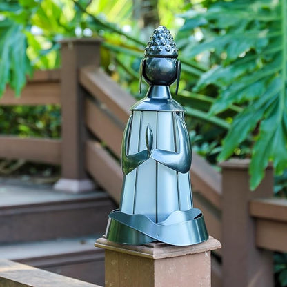 Solar Buddha Figurine Lights, Metal Buddha Statue Solar Lantern Outdoor Garden Statue with Led Lights for Patio, Lawn, Yard Ornament, Housewarming Gifts