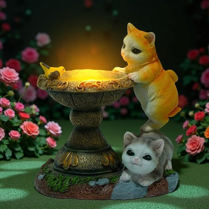 Solar Two Kittens Garden Statues with LED Lights, Outdoor Decor for Patio Yard Balcony - Unique Housewarming Birthday Gifts for Women Mom Grandma