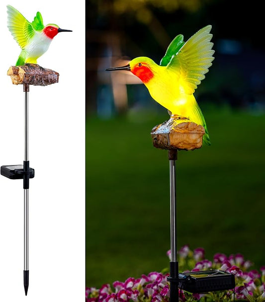 Hummingbird Solar Lights for Outside with Simulated Hummingbird Call and Breathing Light Waterproof Hummingbird Statue for Garden Decorative Stakes Lighting, for All Seasons