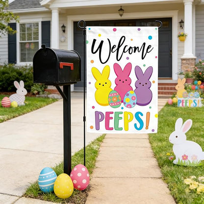 Welcome Easter Garden Flag 12x18 Inch Double Sided Easter Eggs Bunny Garden Flags for Outside, Spring Seasonal Decorations, Cute Rabbit Yard Lawn Flags for Holiday Farmhouse Outdoor Decor (Burlap)