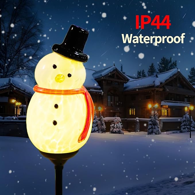 Solar Powered Garden Stake Lights Outdoor, Cute Animal Outdoor Figurine Lights Ornament Statue Decor for Pathway, Patio, Black Snowman.