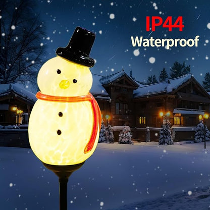 2 Pack Solar Powered Garden Stake Lights Outdoor, Cute Animal Outdoor Figurine Lights Ornament Statue Decor for Pathway, Patio, Red ＆ Black Snowman.