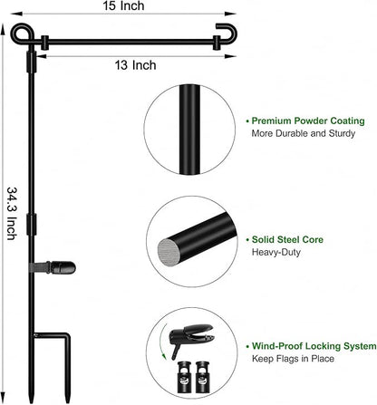 HOOSUN Garden Flag Stand, Premium Garden Flag Pole Holder Metal Powder-Coated Weather-Proof Paint with one Tiger Clip and Two Spring Stoppers Without Flag 3 Pack