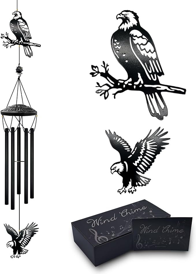 40" Large Bald Eagle Wind Chimes for Outside - Deep Soothing Tone Premium Metal Hanging Decor for Garden, Porch, Balcony. Perfect Housewarming Gift for New Home, Dad, Mom & Family