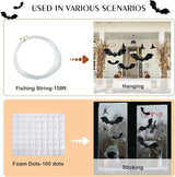 18 PCS Hanging Bats Halloween Decorations - 3 Different Sizes Black Bats with Glowing Eyes for Outdoor and Indoor Party Decor - Yard, Wall, Tree, Lawn