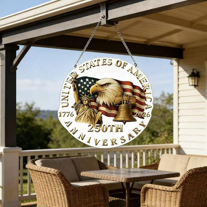 250th Anniversary America Sun Catcher Round Hanging with Flag Eagle deisgns Freedom Acrylic Suncatchers Full Cover Patriotic Windows Decorations July 4th Supplies for Garden