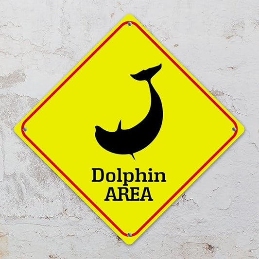 Dolphin Crossing Xing Sign Beware of Dolphin Metal Sign Ocean Animal Funny Warning Sign Crossing Zone Sign for Farm Yard Front Door Indoor Outdoor Street Sign 12x12in