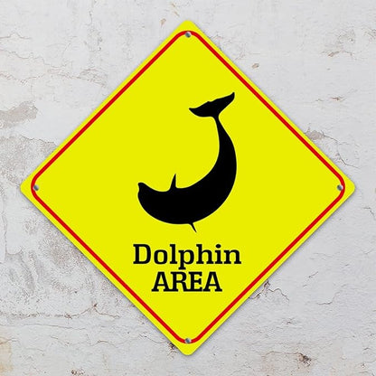 Caution Dolphin Crossing XING Tin Sign Dolphin Area Warning Street Sign Ocean Animal Novelty Caution Road Sign for Yard Garage Garden Outdoor Porch 10x10in