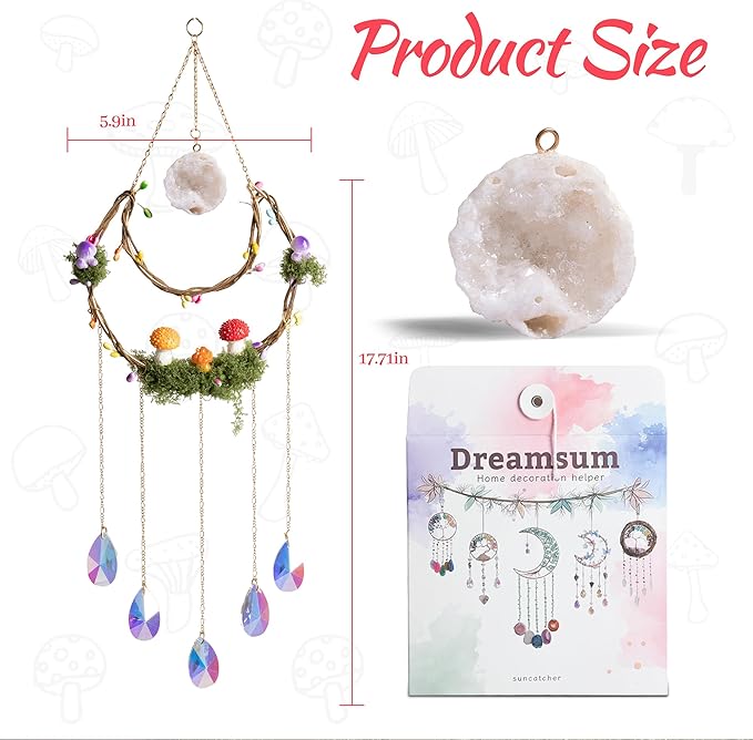 Mushroom Sun Catcher for Window Garden Decor - Mushroom Home Decor Piece with Healing Amethyst Metal Crystal Hanging Indoor Suncatcher Outdoor Wall Rainbow Maker Perfect Handmade Ornaments for House