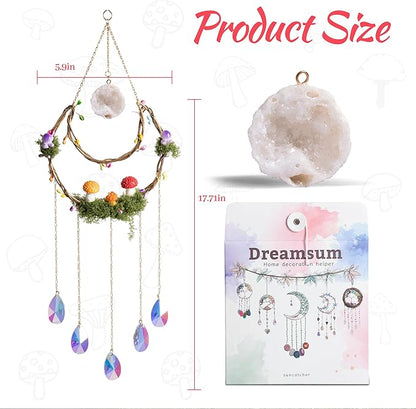 Mushroom Sun Catcher for Window Garden Decor - Mushroom Home Decor Piece with Healing Amethyst Metal Crystal Hanging Indoor Suncatcher Outdoor Wall Rainbow Maker Perfect Handmade Ornaments for House