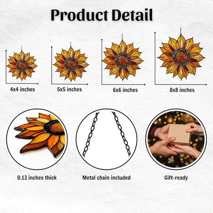Sunflower Faux Tiffany Acrylic Suncatcher Stained Glass Effect Window Car Hanging Christmas Ornament Indoor Outdoor Decor Garden Sun Catcher Panel for Sunflower Lover for Women Mom Grandma