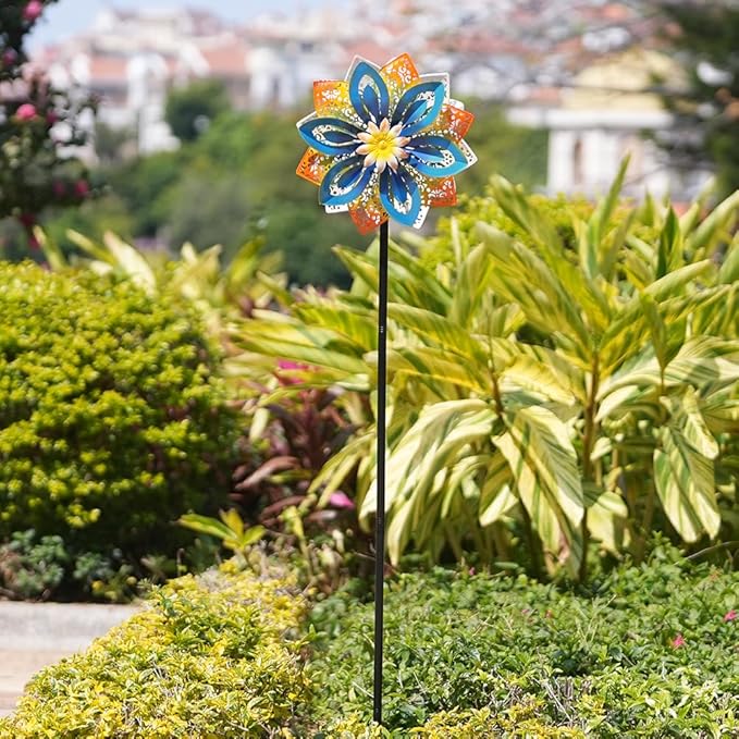 DREAMYSOUL Outdoor Metal Wind Spinner, 13 Inches Dia Hollow Pattern Wind Mills, Kinetic Wind Spinners for Yard Garden Outside Patio Lawn Decor