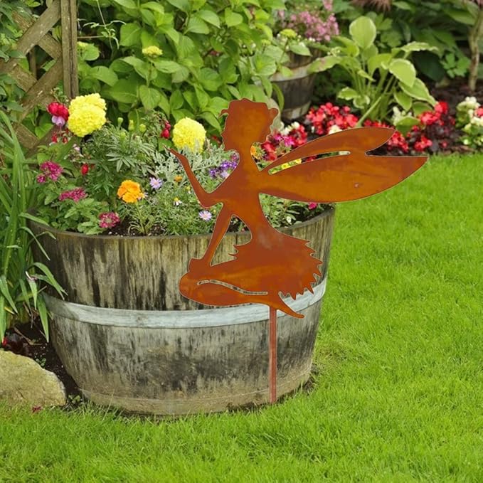 Decorative Garden Stakes Fairy Silhouette Metal Yard Stakes Arts Outdoor Garden Decor Spring Decor (C)