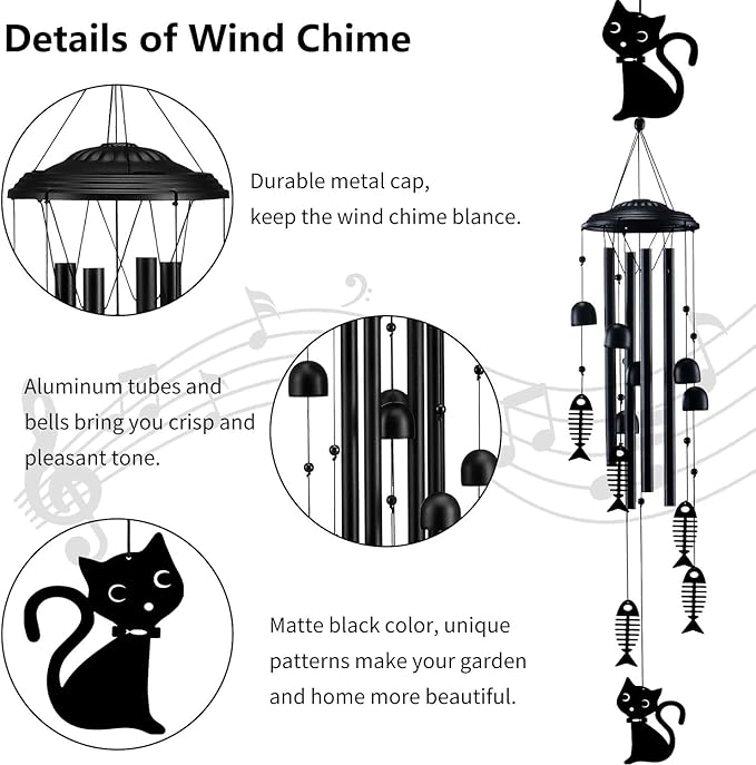 Cat Wind Chimes for Outside, Cat Lover Gifts for Women Men Mom Grandma Birthday Festival, 37" Windchimes Hanging Outdoors Garden Decor, Home Patio Garden Porch Yard Decorations