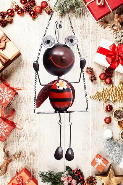 GDF Solar Lady Bugs Swing Metal Ladybug Hanging Animal Garden Decor Waterproof Solar Lights Decorative Outdoor Lights for Outside Patio Balcony Pathway Lawn Yard,Christmas Gifts for Her/Him