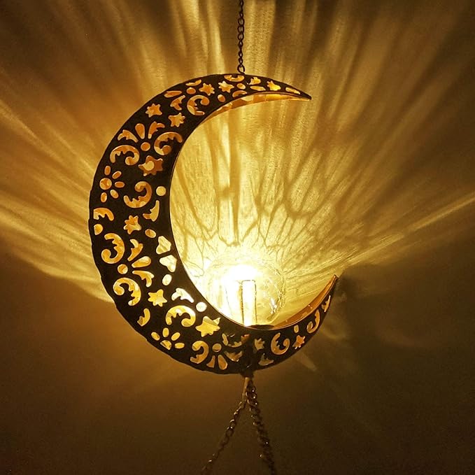 Solar Moon Wind Chimes for Outside Unique Birthday Gifts for Women Mom Grandma Crackle Glass Ball LED Wind Chimes Solar Lights Outdoor Decor Decorative Light for Garden Patio Yard Porch