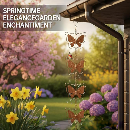 Metal Butterfly Rain Chain for Gutters, Rust Resistant Outdoor Rain Catcher, Perfect for Heavy Rain, Indoor/Outdoor Decoration, Dark Bronze Finish