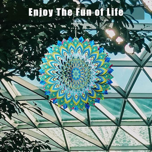 Peacock Wind Spinner,12.1in Green Bird Feather Style Spinner Hanging Ornaments,3D Kinetic Art Garden Sculptures,Sun Catcher Outdoor Metal Large Spinning Yard Decor,Big Craft Decorations for Garden