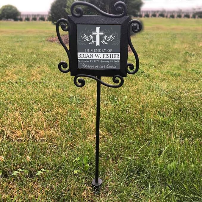 GiftsForYouNow Personalized Memorial Garden Stake Featuring Cross with Leaves Design, 28 x 8.5 Inches, Cemetery Grave Marker, Memorial Gift, Memorial Plaque