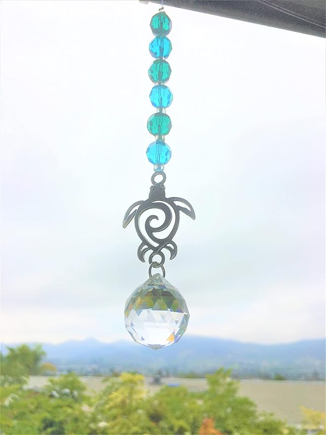 SEA Turtle Car Charm, Crystal Suncatcher, Handmade, Gift Wrapped, Mirror Decoration, Car Accessory, Sea Turtle Gift