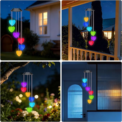 PACETAP Heart Solar Wind Chimes Outdoor Decorations, Valentine's Day Waterproof LED Color Changing Lights, Outside Yard Mobile Wind Chime Decor for Mom Grandma Women Wife Sister