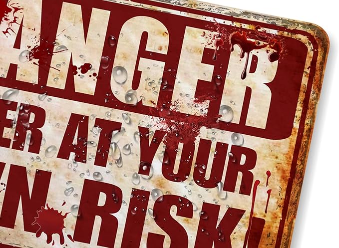 Halloween Decorations Outdoor Scary Metal Sign Halloween Bloody Horror Signs For Party Enter At Your Own Risk 12"x8"
