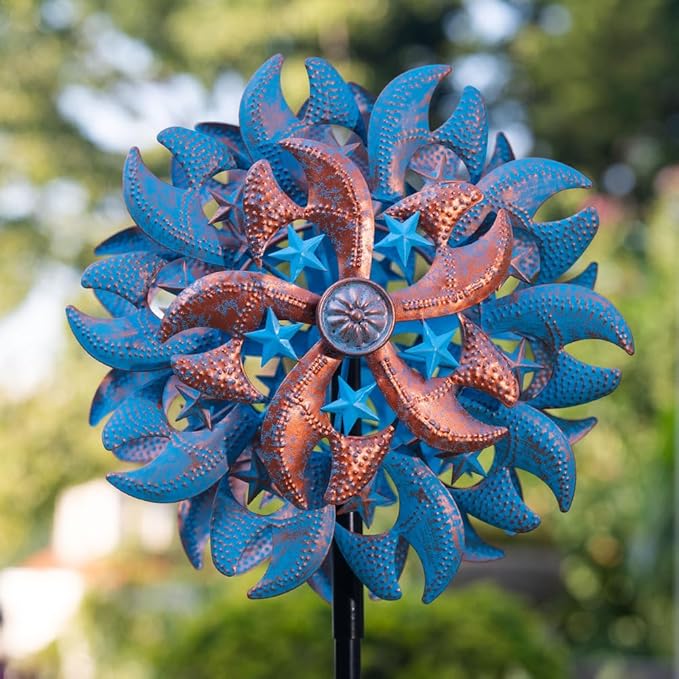 Wind Spinner Outdoor,Blue Copper Kinetic Metal Wind Spinner for Yard,Rustproof＆Waterproof Wind Sculpture,Metal Pinwheels for Yard Lawn Yard Art Outdoor Decor 13 * 66.2 inches