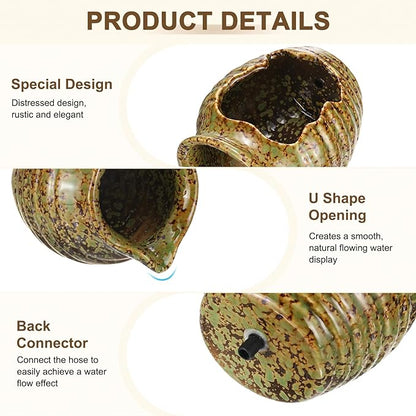 M METERXITY Ceramic Garden Fountain Spitter, Clay Pot Ecological Tank for Pond/Backyard Water Feature/Cave Waterfall/Landscaping, DIY Water Flow Jar Hydroponic Vase [5.5in, Iridescent Green]