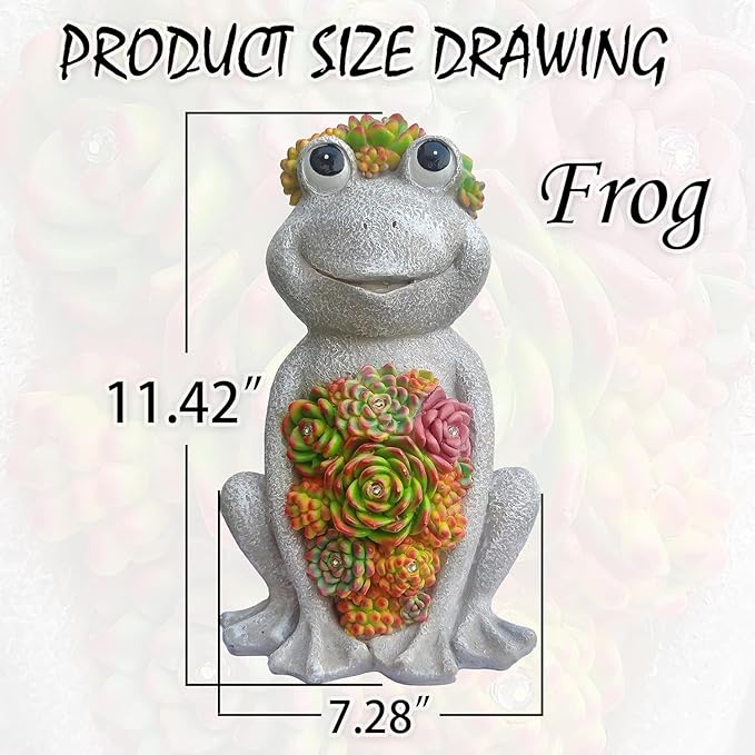 Solar Frog Garden Outdoor Statue with 8 LED Lights Mom Gifts Home Decorations,Fairy Garden Solar Figurines Lights, Resin Frog Decor Art Housewarming Gift for Patio,Yard,Lawn Ornament