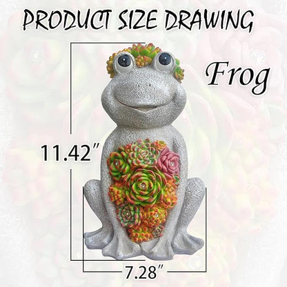 Solar Frog Garden Outdoor Statue with 8 LED Lights Mom Gifts Home Decorations,Fairy Garden Solar Figurines Lights, Resin Frog Decor Art Housewarming Gift for Patio,Yard,Lawn Ornament
