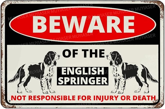 Beware Of The Dog English Springer Sign Aluminum Metal Tin Signs Outdoor Yard Sign Warning Sign For Fence Yard Home Kitchen Farm Garden Wall Decor 8x12 Inch
