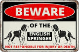 Beware Of The Dog English Springer Sign Aluminum Metal Tin Signs Outdoor Yard Sign Warning Sign For Fence Yard Home Kitchen Farm Garden Wall Decor 8x12 Inch