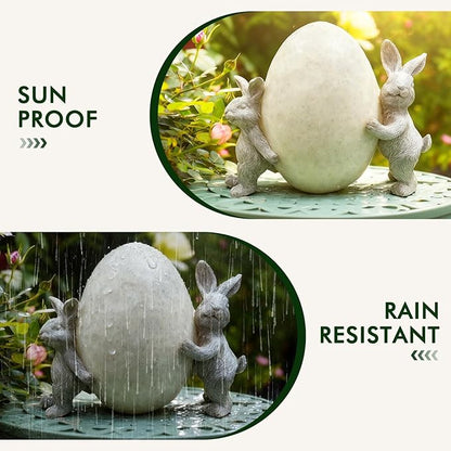 Solar Bunny Garden Statue with LED Light – Cute Solar Garden Decor Outdoor Rabbit Statue for Patio Yard Backyard Lawn, Bunny Decor Garden Statues, Easter Rabbit Gifts-Egg