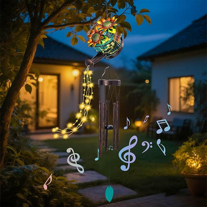 MUMTOP Solar Wind Chimes for Outside - Solar Watering Can Wind Chimes Outdoor Unique with String Warm Light, Glass Windchimes Clearance for Garden, Patio,Yard Decor Gift