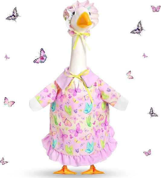 FuWeave Spring Goose Outfit Butterfly Lawn Porch Goose Clothes for 23" Large Statue Outdoor Patio Yard Lawn Art Decoration