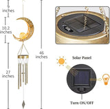Moon Solar Wind Chimes for Outside Lights Gifts for Mom Wife Unique Crackle Glass LED Warm Light Outdoor Hanging Decor Windchimes for Garden Yard Patio Christmas Birthday Mothers Day